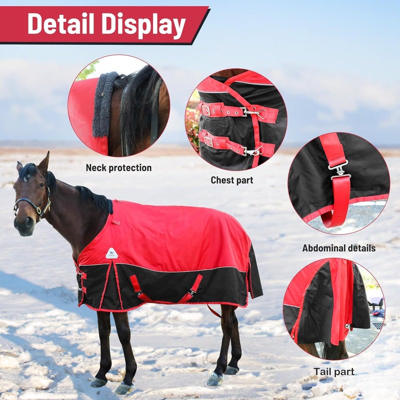Jranter Surcingle Red Turnout Blankets for Horse,1680D Winter Waterproof Horse Blanket, 300g / 14oz Warm Filling Liner, Medium Weight Waterproof Horse Blanket,Warm US 72 in(EU 135 cm) - Image 3